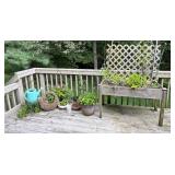 Wood Garden Planter Box with Potted Plants