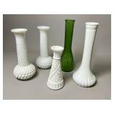 5 Glass Vases Including Hoosier and Fenton