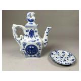 Blue and White Porcelain Teapot with Saucer