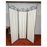 Three-Panel Metal and Fabric Room Divider