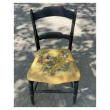 Wooden Side Chair with Floral Needlepoint Seat
