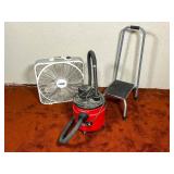 Box Fan, Step Stool, and Wet Dry Vacuum