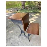 Wood and Cast Iron School Desk with Bench