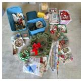 Holiday Decorations Lot with Wreaths and Gift Wrap