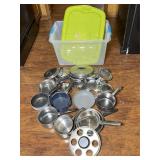 Metal Pots and Lids with Storage Bin