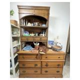 Wood Hutch and Dresser with Drawers and Shelves