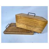Wooden Bread Box With Slatted Tray and Handles