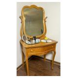 Wood Vanity with Drawer and Framed Mirror