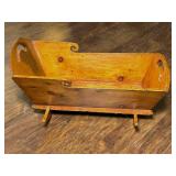Wooden Rocking Doll Cradle with Cutout Handles