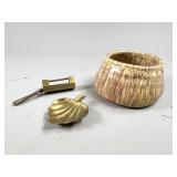 Ceramic Bowl With Brass Box and Shell Dish