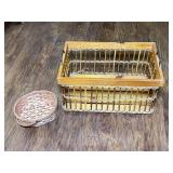 Rectangular Wood and Wicker Basket Pair