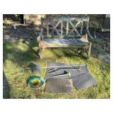 Wood Garden Bench and Assorted Outdoor Items