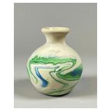Nemadji Pottery Vase with Green and Blue Marbling