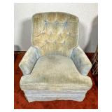 Tufted Upholstered Armchair in Light Blue Velvet