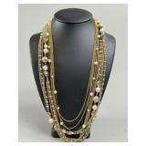Multi-Strand Faux Pearl and Gold Tone Necklace
