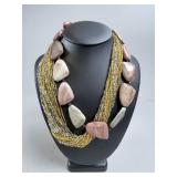Two Beaded Necklaces with Large Stone Accents