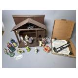 Wood Nativity Set With Painted Figures