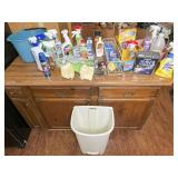 Cleaning Products and Plastic Trash Can