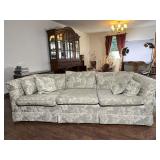 Floral Upholstered Three-Seat Sofa with Skirt