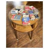 Round Glass-Top Wood Side Table, 21x25 Inches