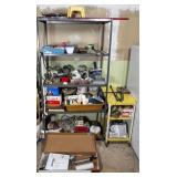 Two Metal Utility Shelves with Tools and Supplies