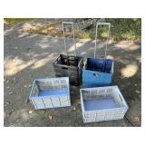 Four Collapsible Plastic Crates with Handles