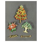 Enamel and Metal Holiday Brooch Pins