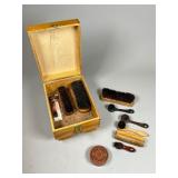 Wood Shoe Shine Box With Brushes And Polish