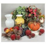 Decorative Vases, Faux Fruit, Floral Basket Lot