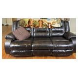 Three-Seat Brown Faux Leather Reclining Sofa