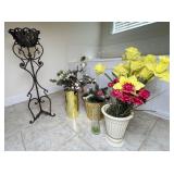 Vases, Metal Plant Stand and Faux Florals
