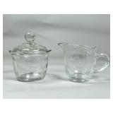 Embossed Glass Sugar Bowl and Creamer Set