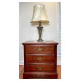 Three-Drawer Wood Nightstand and Table Lamp
