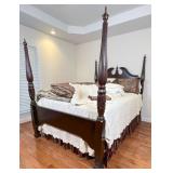 Carved Mahogany Four Poster Queen Bed Frame