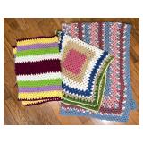 Three Handmade Crochet Afghans Assorted Patterns