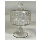 Pressed Glass Lidded Pedestal Candy Dish