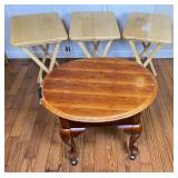 Round Wood Table and Three Folding Tray Tables