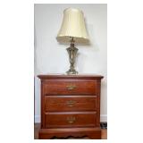 Three-Drawer Wood Nightstand and Table Lamp