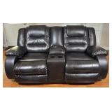Brown Faux Leather Reclining Loveseat