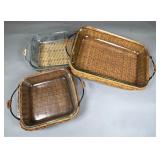 Pyrex Glass Bakeware with Wicker Holders, Set of 3