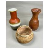 Three Assorted Decorative Vases Ceramic and Wood