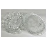 Pressed Glass Deviled Egg and Swirl Plate Set