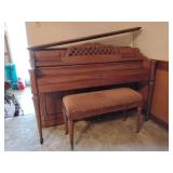 Vintage Kimball upright piano (#787653) with bench which has storage room...58-1/2w x 25deep x 40 tall