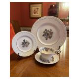 (4) 4-piece place setting Pembroke Wedgwood Corinthian T428…..4 dinner plates, 4 dessert plates, 4 saucers and 4 cups