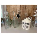 Vintage Ezra Brooks Whiskey Jug and nice grouping of vintage glass decanters