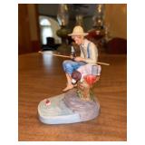 Coca-Cola Norman Rockwell porcelain “Out Fishin” 100th Anniversary Commemorative Edition Figurine on wood base in original box (box has damage)…..5-1/2” tall