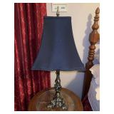 Nicely designed brass base lamp with elegant scalloped edge navy blue shade…..25-1/2” tall