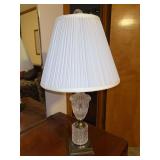 Nice looking crystal base lamp with pleated shade and crystal finial…..21-1/2 tall