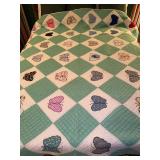 Vintage Full Size Machine Stitched Butterfly Quilt…..slight spot staining in places (see pics)