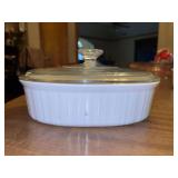 Corning Ware French White ribbed oval lidded casserole dish…..1.5-quart (1.8-liter)
